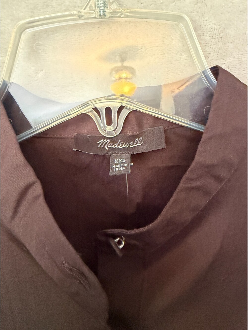 NWT Madewell Puff Sleeve Button Up Shirt Brown Solid Cotton Top XXS - Picture 3 of 6